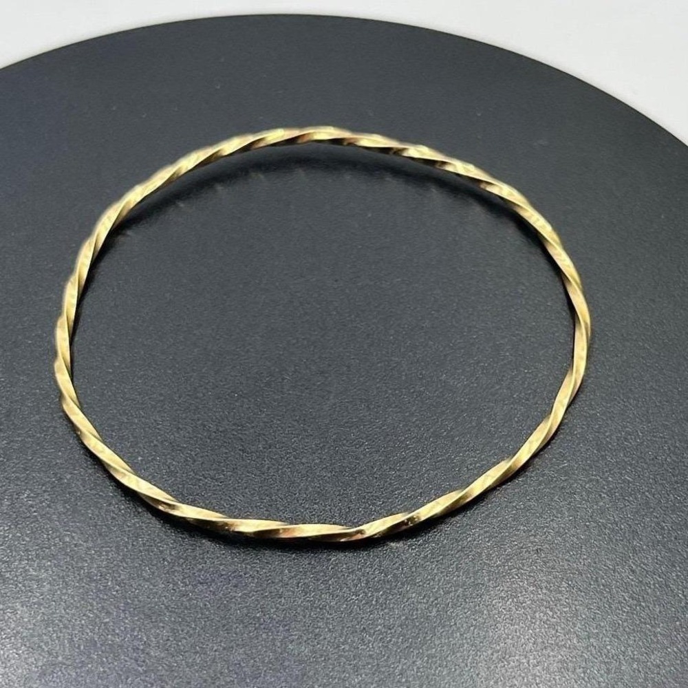 14K Yellow Gold Twisted Bangle Bracelet 8" Slip-On Tested Estate Jewelry